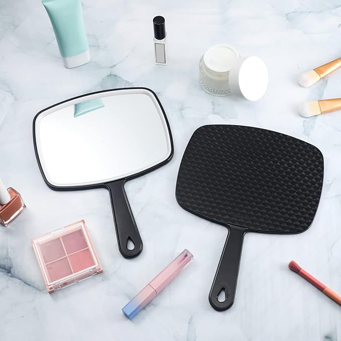 Qunclay 10 Pcs Large Hand Mirror Handheld Mirror with Handle Wall Mount for Barber Bathroom Portable Beauty School Gift for Vanity Makeup Home Salon Travel Use(7.3'' W x 10.3'' L,Black)