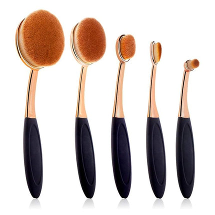 Yoseng Oval Foundation Brush 5 Pcs Toothbrush makeup brushes(Black handle rose gold)