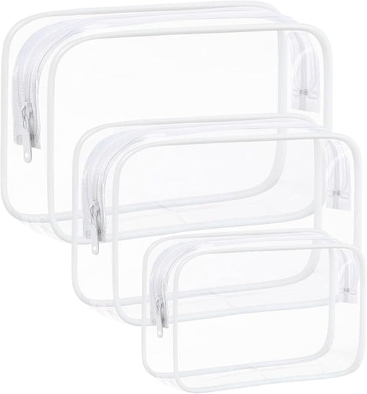 3 Pack Clear Makeup Bags, Waterproof Toiletry Bag with Zipper, Transparent Travel Cosmetic Bag, TSA Approved Clear Organizer Bags, PVC Cosmetic Pouch Case for Vacation Airport Airline Compliant