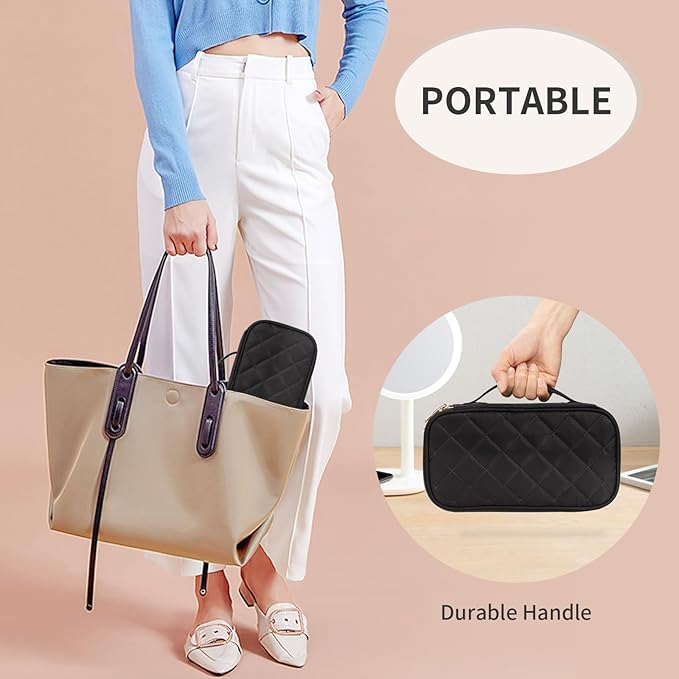 OCHEAL Small Makeup Bag,Portable Cute Travel Makeup Bag Pouch for Women Girls Makeup Brush Organizer Cosmetics Bags with Compartment-Rhombus Black