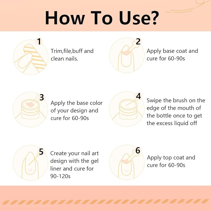 JODSONE Nail Art Gel Liner Set 10 Colors Glitter Red Black Pink Gel Nail polish Need U V Lamp Cured with Thin Brush at Home Salon Design