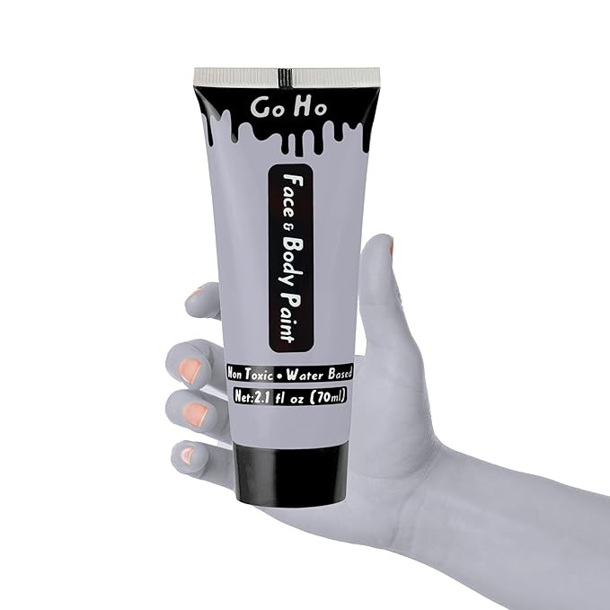 Go Ho Grey Face Body Paint Washable (2.37oz/pc),Water Based Cream Grey Face Paint,Gray Body Paint for SFX Cosplay Costumes Festivals Halloween Vampire Zombie Makeup