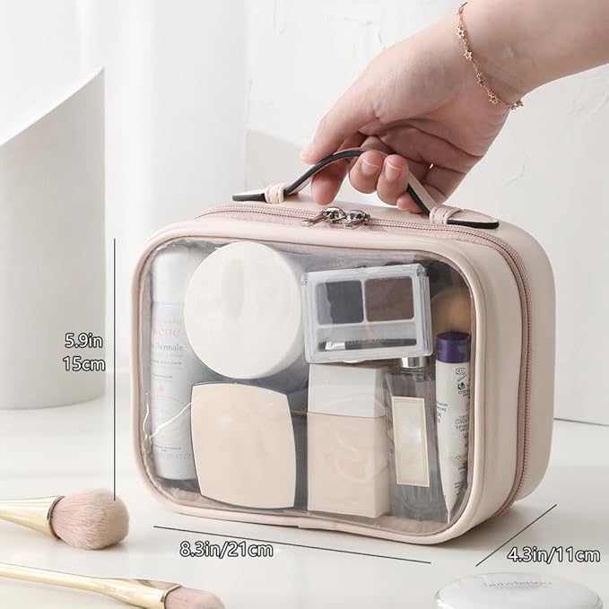Veki Transparent Makeup Bag Travel Cosmetic Bags Case Waterproof Toiletries Bag Large Capacity Open Storage Bags Organizer With Zipper, Portable Make Up Organizer for Women and Girls