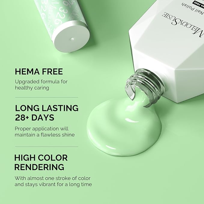 MelodySusie Hema Free Gel Nail Polish, 0.5 Fl Oz Thick Light Green Gel Polish, Non Toxic, Long Lasting, Soak Off UV Nail Polish, Manicure Nail Design Salon DIY Nail Art at Home 326