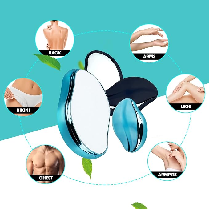 2 Pcs Crystal Hair Eraser for Women and Men - Reusable Crystal Hair Remover - Portable Magic Painless Exfoliation Easter Basket Stuffers - Blue & Black