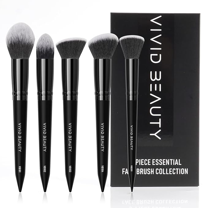 5pcs Face Makeup Brush Set - Ideal for Setting Powder, Blush & Contour - Fluffy Brushes Enhanced Powder Pickup for Smooth, Natural Application, A Collection Designed for Cheeks Make up (Black)