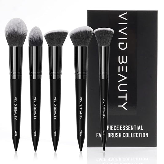 5pcs Face Makeup Brush Set - Ideal for Setting Powder, Blush & Contour - Fluffy Brushes Enhanced Powder Pickup for Smooth, Natural Application, A Collection Designed for Cheeks Make up (Black)