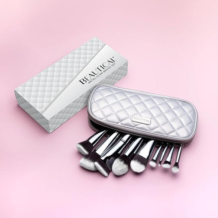 Professional Makeup Brush Set – 9 Piece Vegan Brushes with Carry Pouch | Soft Dense Bristles for Liquid, Cream & Powder | Lightweight Aluminum Handles Makeup Brushes For Daily Makeup Routine