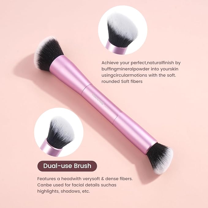 MAANGE 20 PCS Foundation Makeup Brush Set, Double-ended Kabuki Contour Brush for Liquid Powder Concealer Blending Blush Buffing Makeup Tools (Pink)