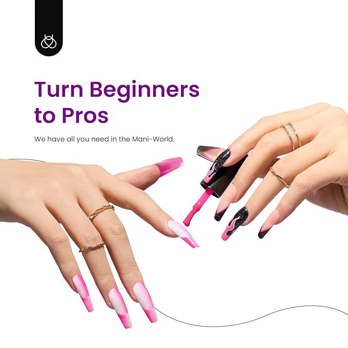 Beetles Purple Gel Nail Polish Set, 6 Colors Hot Pink Gel Nail Polish Kit Glitter Pink Purple Black Shimmer Soak Off Uv Dreamy Swirl Thread Effect DIY Manicure Gift for Women