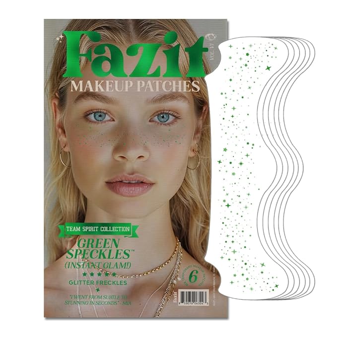 Fazit Makeup Patches - Face Makeup Patches - Beauty Face Makeup - Green Speckles - Waterproof Green Speckles - Temporary Face Green Speckles for Women - 6 Count