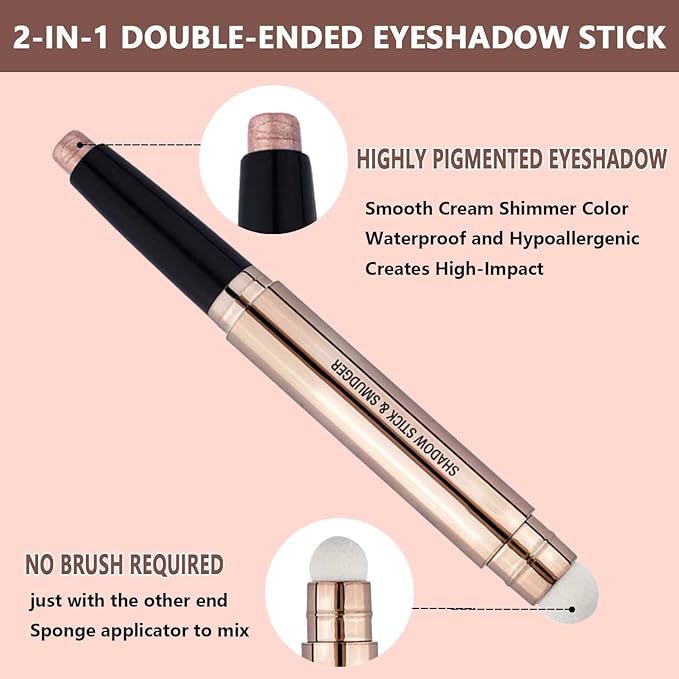 Rose Gold Eyeshadow Stick And Eyeshadow Brush Eye Makeup Cream Shimmer Glitter Smooth Eye Shadow Sticks Pencil Nude Matte Palette Primer Crayon Liquid Highlighter Natural Long Lasting 03