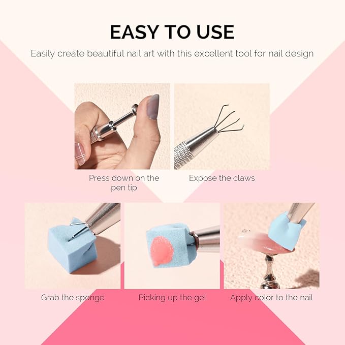 MelodySusie 100Pcs Soft Nail Sponges for Ombre, Nail Art Sponges With Grabbing Pen, Blooming Nails, Gradient Nail, Manicure Nail Art Tools, Professional Accessories for Home and Salon Use, Blue