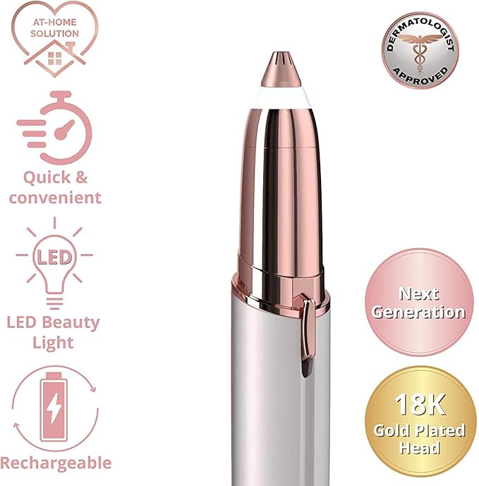 gurelax Eyebrow Hair Remover, Electric Eyebrow Trimmer for Women,Face and Eye Epilator with LED Light for Women Rechargeable with 2 x Replacement Heads (White)