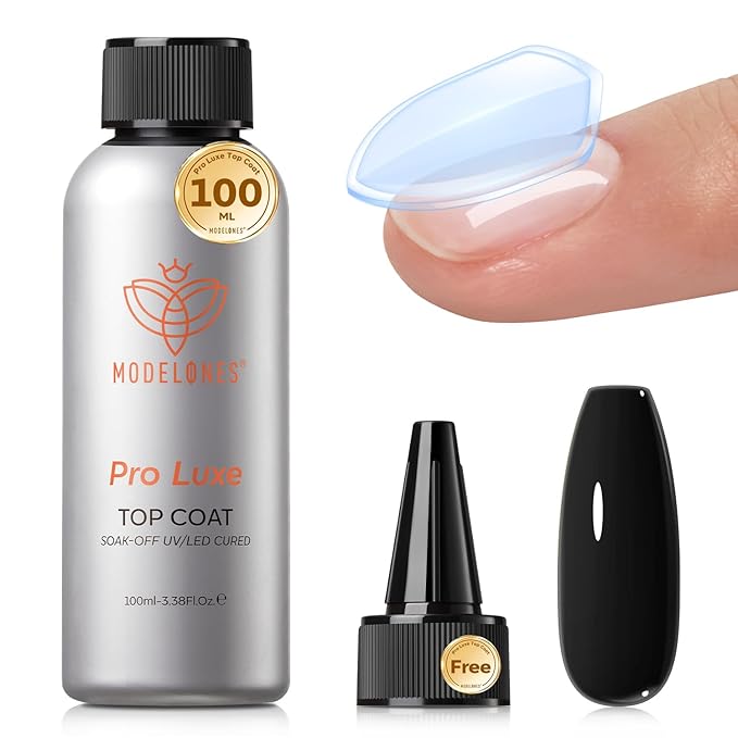 modelones Gel Top Coat, 100ml No Wipe Extra Glossy Top Coat Gel Nail Polish Long-Lasting High Gloss Bulk Salon Grade Top Coat Refill Clear Nail Polish, for Nail Techs, Manicure Stores & DIY