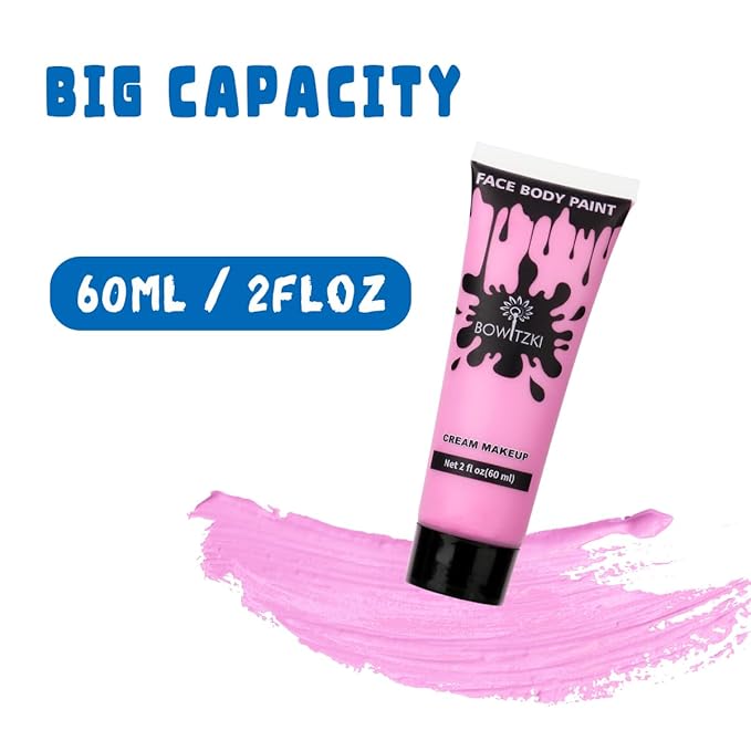 Bowitzki Face and Body Paint 2oz Cream Makeup 60ml Water Based Face Painting Special Effects For Adults Children Kids Halloween Christmas Party Stage Cosplay (Pink)