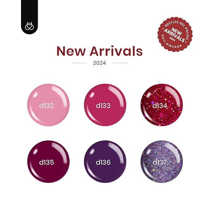 Beetles Gel Nail Polish, 6 Colors Peach Pink Purple Burgundy Red Glitter Gel Polish Ruby Sonatas Collection, Soak Off Uv Lamp Cured Nail Art Design Fall Nails for Women DIY Manicure