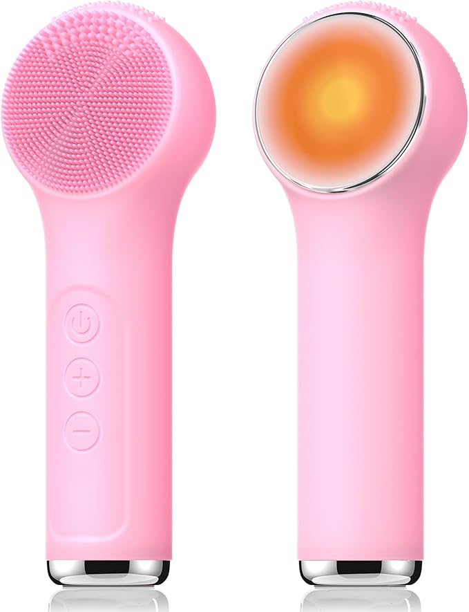 Silicone Facial Cleansing Brush, Portable Electric Face Scrubber with Heat and Vibration, 3 Modes Adjustable, Waterproof IPX6, USB-C Rechargeable, Deep Cleansing, Exfoliating and Massage
