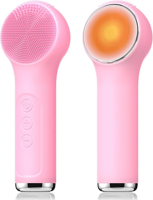 Silicone Facial Cleansing Brush, Portable Electric Face Scrubber with Heat and Vibration, 3 Modes Adjustable, Waterproof IPX6, USB-C Rechargeable, Deep Cleansing, Exfoliating and Massage