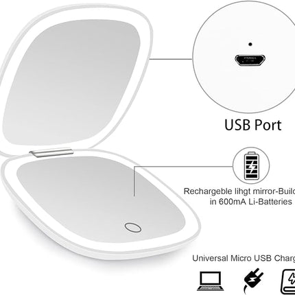 deweisn Compact Mirror, Lighted Travel Makeup Mirror with 1X/10X Magnifying Double Sided Dimmable Portable Pocket for Handbag and Pocket, USB Charging(White)