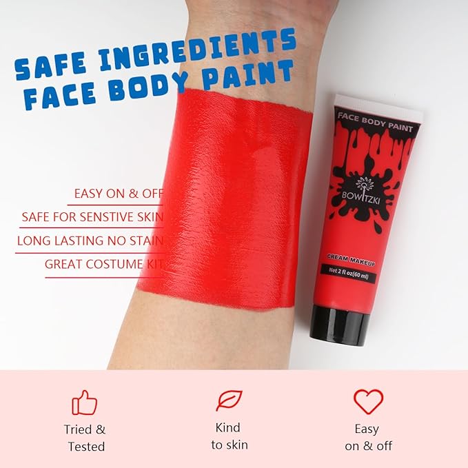 Bowitzki Face and Body Paint 2oz Cream Makeup 60ml Water Based Face Painting Special Effects For Adults Children Kids Halloween Christmas Party Stage Cosplay (Red)