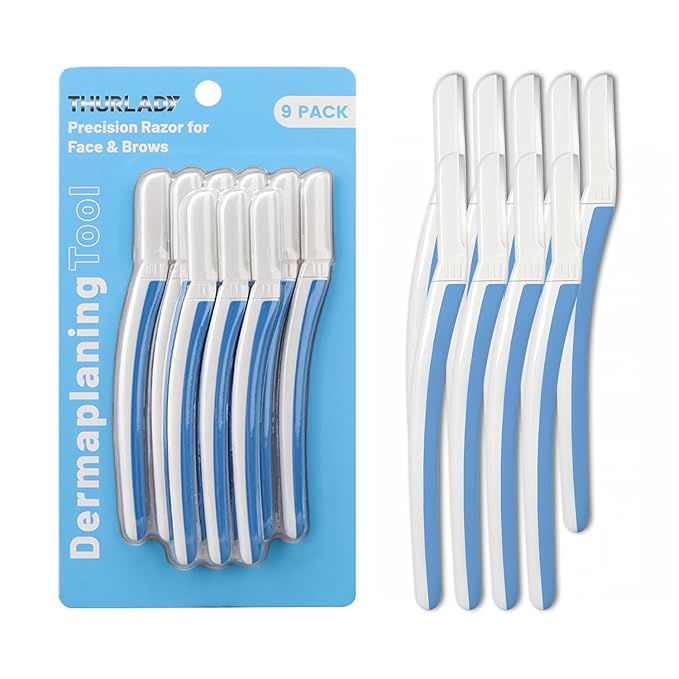 Dermaplane Razor for Women Face - Facial Razor for Women - Eyebrow & Face Razors, Exfoliating Microblades, Peach Fuzz Remover, Dermaplaning & Skin Care Tool, Travel Essentials, (9 pcs, Aegean Frost)