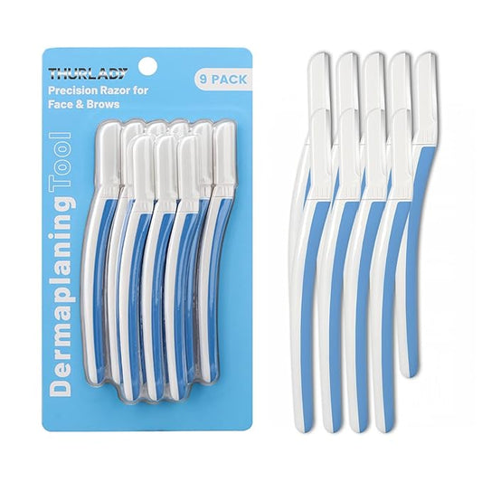 Dermaplane Razor for Women Face - Facial Razor for Women - Eyebrow & Face Razors, Exfoliating Microblades, Peach Fuzz Remover, Dermaplaning & Skin Care Tool, Travel Essentials, (9 pcs, Aegean Frost)