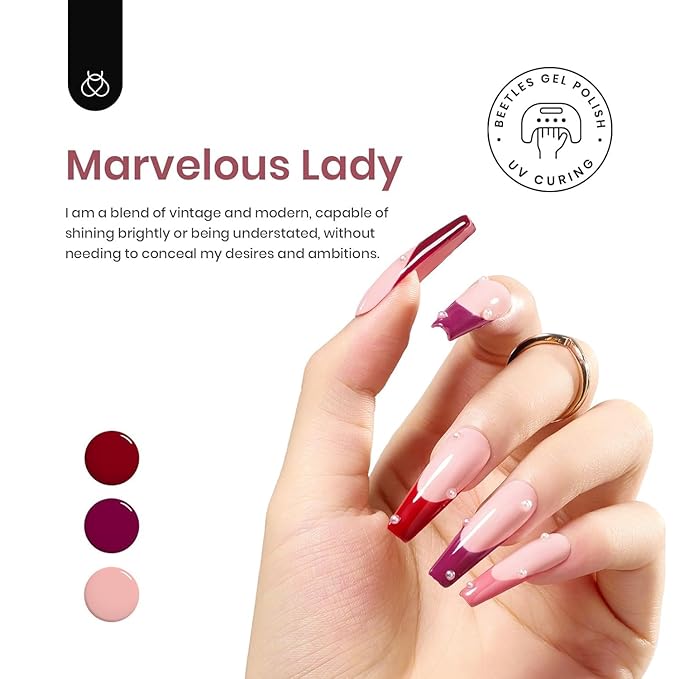 Beetles Red Gel Nail Polish, 6 Colors Burgundy Nude Red Glitter Gel Polish Marvelous Lady Collection Nail Art Design Fall Winter Soak Off Uv LED Nail Polish Manicure DIY Home Salon