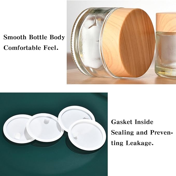 6pcs Glass Cosmetic Containers, Frosted Glass Bottle，Portable Cosmetic Container with lids，Reusable Small Empty Bottle for Lotion Cream Scrub（10ml）