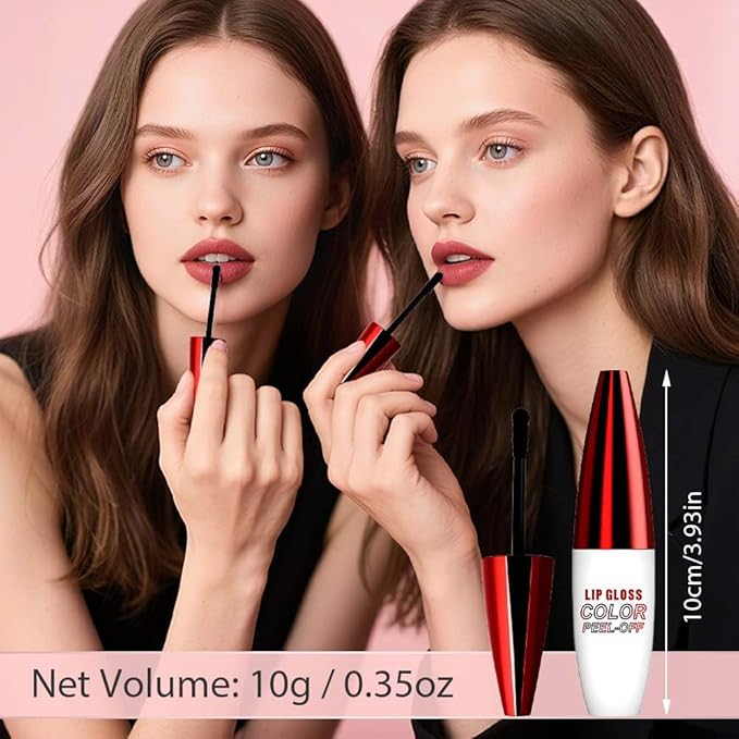 2 Pcs 4 Color Lip Gloss Peel Off, 2025 New Easy to Color Peel Off Lips Stain, Long Lasting Lip Tint, Nonstick Lip Gloss for Women (03Classic Red+04Light Pink)