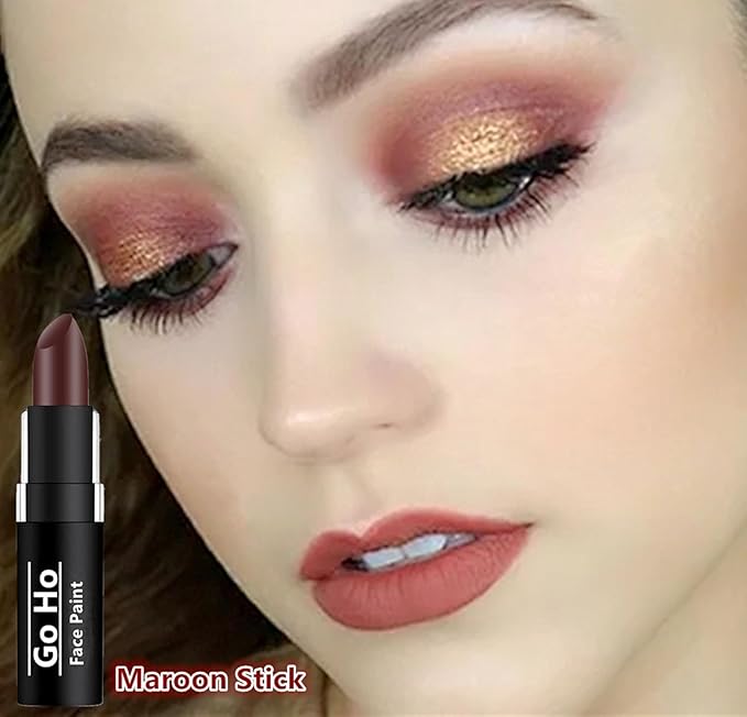 Go Ho Camo Face Paint Brown Stick - Maroon Eye Black Stick Hunting Face Body Paint Professional SFX Makeup,Safe Facepaint Nose&Lip Smacking for Halloween(Brown Color)