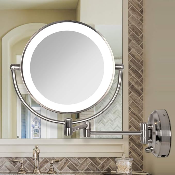 Zadro 11" LED Wall Mounted Makeup Mirror 10X/1X Shaving Mirror Cordless or Battery Operated Vanity Mirrors for Wall