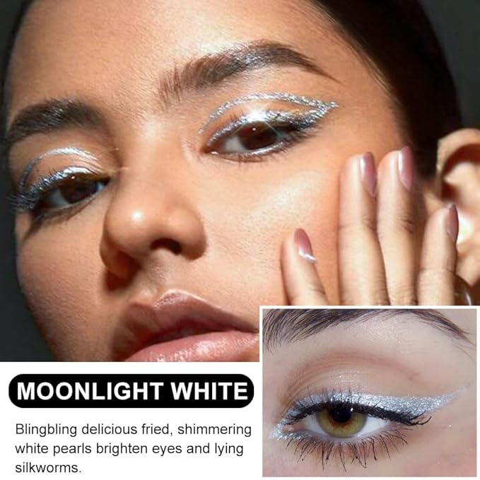 evpct 2Pcs Glitter Sparkling Shimmer Gold & Silver Liquid Eyeliner Makeup Pen Set, Metallic Satin Finish Colorful Colored Sparkle Eye Liner Pen Waterproof Smudge Proof Long Lasting High Pigmented