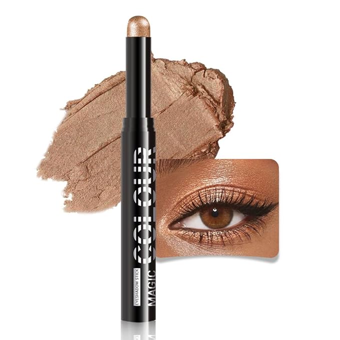 Brown Shimmer Cream Eye Shadow Stick Makeup for Women, Brown Shimmer Matte Eye Shadow Brightener Stick for Eyes, Long-lasting Waterproof Eyeshadow Pencil Applicator Blendable for Eye Highlight 11