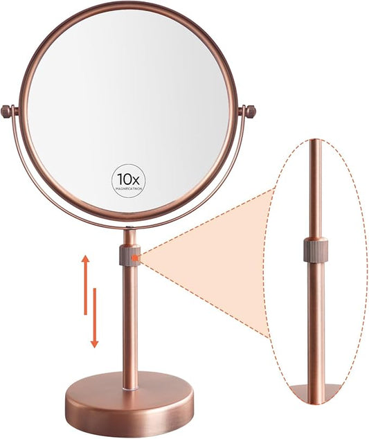Nicesail Table Mirror 1X 10X Magnifying Mirror Double Sided, Makeup Mirror for Desk 360 Rotation 8 Inch Face Mirror, Matte Rose Gold
