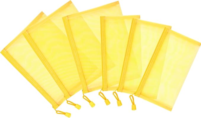 12 Pieces Zipper Nylon Mesh Pouch, Mesh Cosmetic Bags Makeup Bags Pencil Case, Multipurpose Travel Bags for Cosmetic School Office Supplies and Travel Accessories (Yellow, A5)