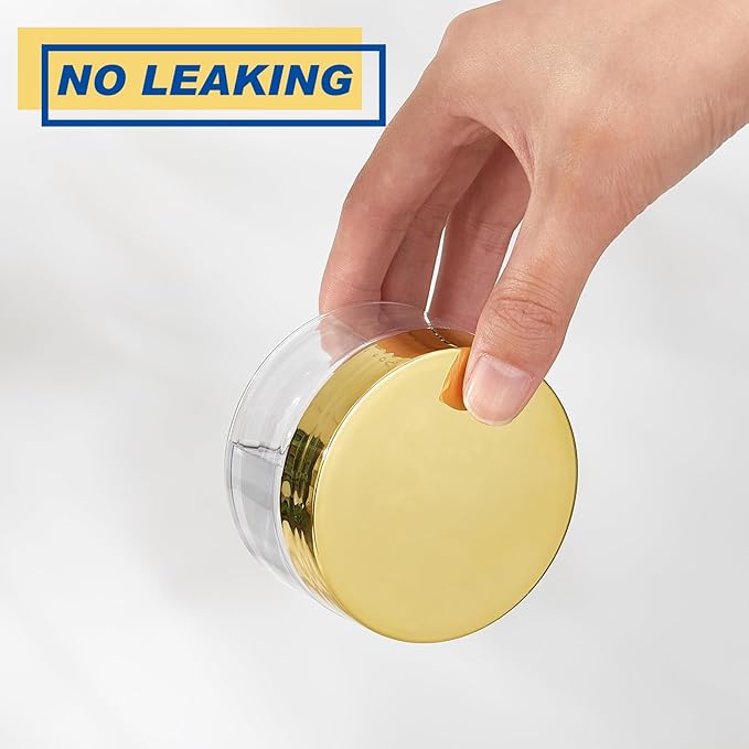 Dandat 24 Pcs 4 oz Plastic Jar Container with Lid and Label Refillable Empty Round Clear with Gold PET Cosmetic Sample Containers for Lotion, Cream, Ointments, Body Butter, Makeup, Travel Storage