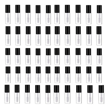 Mydio 50 Pack 1.2ML Clear Mini Lip Gloss Tube Empty Lip Balm Containers With Black Lid for Lipstick (clear)