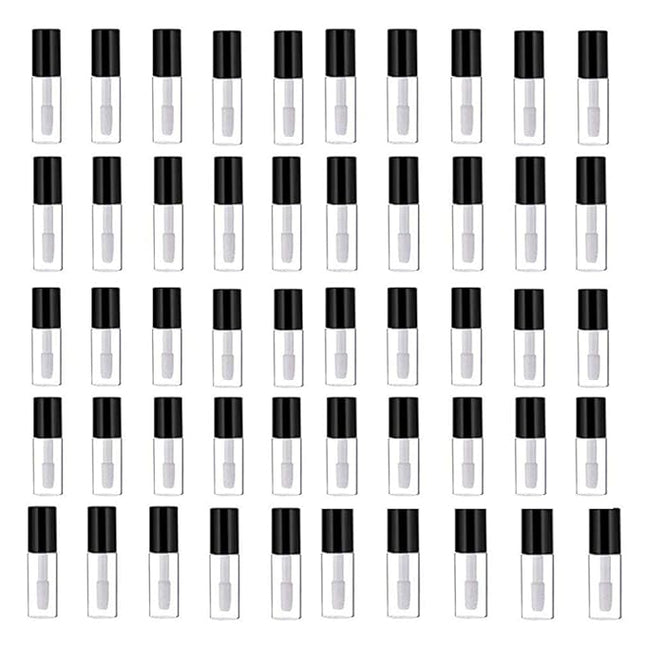 Mydio 50 Pack 1.2ML Clear Mini Lip Gloss Tube Empty Lip Balm Containers With Black Lid for Lipstick (clear)