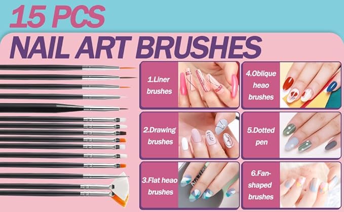 Artdone 35pcs Nail Art Pens brushes,Nail Art Tool Set,Nail Dotting Tools,Nail Dust Brush,Striping Nail Art Brushes for Long Lines,Nail Drawing Pen For Nail Design