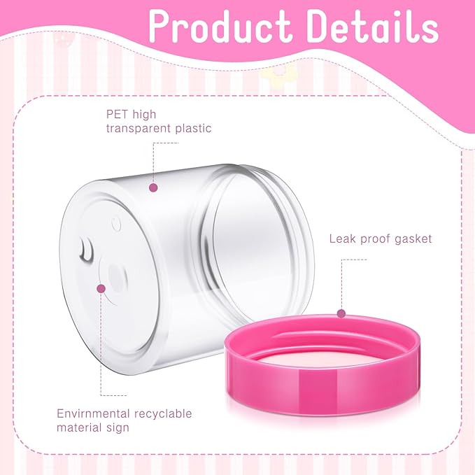 Patelai 4 Pieces Round Wide-mouth Leak Proof Plastic Container Jars with Lids for Travel Storage Makeup Beauty Products Face Creams Oils Salves Ointments DIY Making(8 Ounce,Pink)