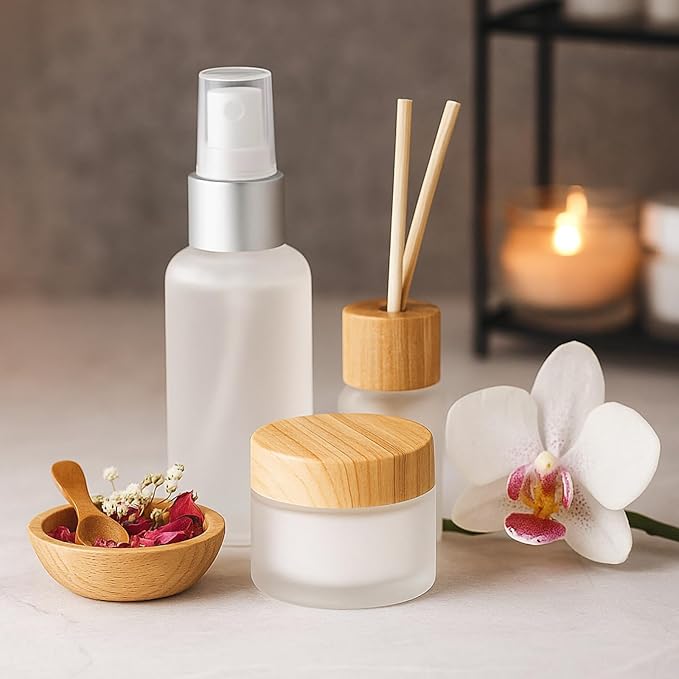 ZENFUN 16 Pcs Glass Cosmetic Containers 1.7 Oz/50ml Empty Sample Jars with Plastic Lid, Travel Pots with Lid, Small Makeup Sample Jars, Refillable Travel Jars for Cream, Lotions, Lip Balm