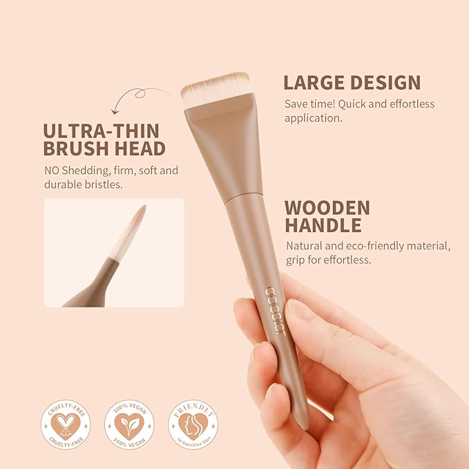 docolor Flat Foundation Brush Korean Makeup Brush Liquid Makeup Brush Premium Makeup Face Brush for Blending, Cream, Thin Foundation Brush Makeup Tool Face Foundation Flat Brush,Khaki