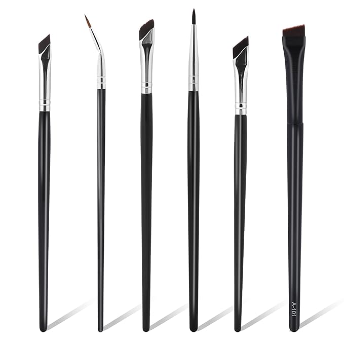 Professional Angled Eyeliner Brush Set, 6 Pcs Eye Makeup Brush Eyebrow Brush Tools Precision Eye Liner Brush Ultra Thin Eye Liner Slanted Flat Angle Eyeliner Brushes Synthetic Bristles
