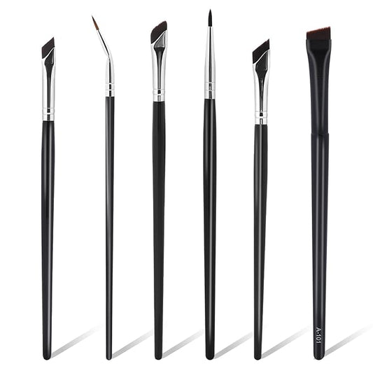 Professional Angled Eyeliner Brush Set, 6 Pcs Eye Makeup Brush Eyebrow Brush Tools Precision Eye Liner Brush Ultra Thin Eye Liner Slanted Flat Angle Eyeliner Brushes Synthetic Bristles