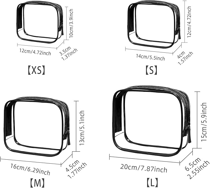 4 Pack Clear Makeup Bags, TSA Approved Toiletry Bag Car Organizer Travel Cosmetic Case Portable Travel Essentials Bags for Toiletries Clear Summer Beach Bag Carry on Airport Airline Compliant Bag