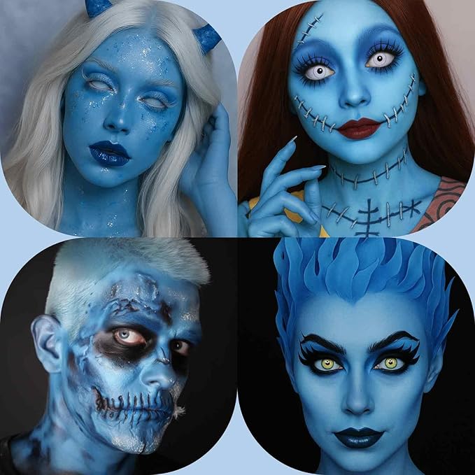 BOBISUKA Sky Blue Face Body Paint, Water-Based Face Painting Kit & Body Paints, Kids Adults Facepaint for Halloween Stitch Mermaid Sally Corpse Bride Emo Makeup, Costume Cosplay Party Theater & Stage
