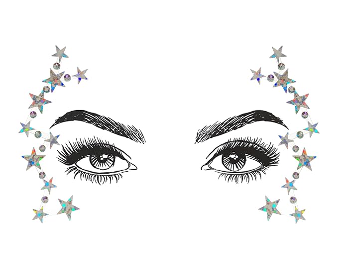 6 Pcs Music Festival Face Jewels, Rhinestone Rave Gems Glitter, Crystal Birthday Party Face Stickers, Eyes Body Temporary Tattoos