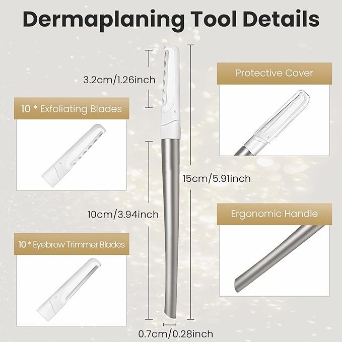 Dermaplaning Tool for Face Exfoliation, with 20 Replaceable Blades, Facial Shaver/Eyebrow Razor, Peach Fuzz Removal Eyebrow Shaper for Women, Easy to Use Dermaplaner Help Exfoliate and Smooth Skin