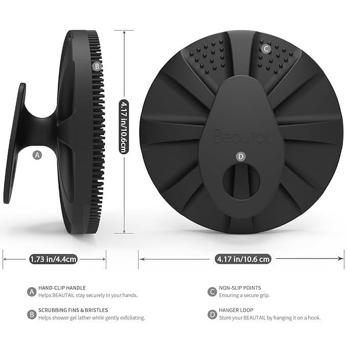 Silicone Body Scrubber, Upgrade 3rd Gen Shower Bath Brush, Lather Nicely, Soft Massage Body, More Hygienic Than Traditional Loofah, Gentle Exfoliating for Sensitive Skin, 1 Pack, Black